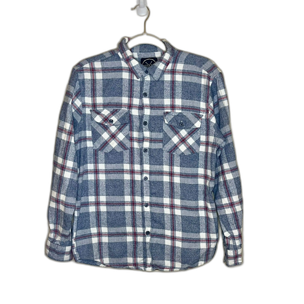 Birch Black Men's Flannel Blue Red White Medium Soft Grunge Gorpcore Cabin Cozy